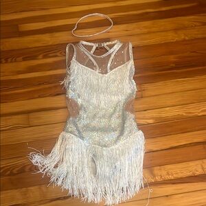 Sparkling White Fringe Kids Costume with headband